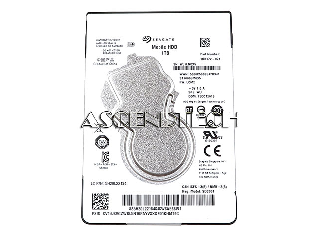 Seagate 2.5" 1Tb Sata Hdd 5H20l22184 Seagate 2.5" 1Tb Sata Hdd 5H20l22184. Part Number: 5H20l22184 8S5h20l22184. Model: St1000lm035