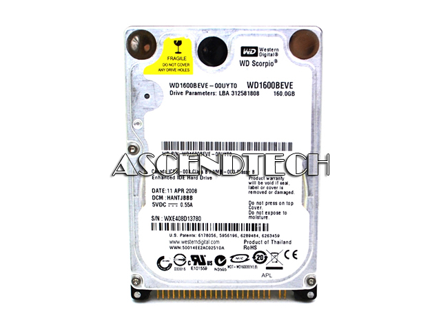 WD Blue Mobile WD1600BEVE Disque dur interne 2.5'' PATA 5400 tours/ min Mémoire cache 8 Mo 160 Go